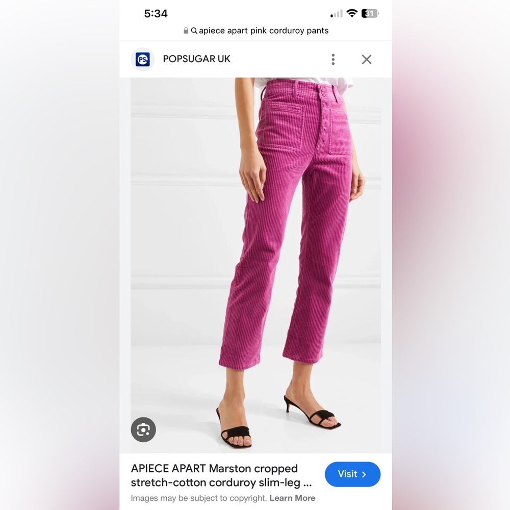 Apiece Apart fuchsia corduroy pants size 0